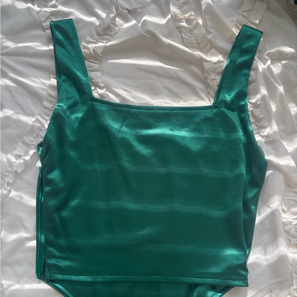 Emerald Green Satin Women's Top